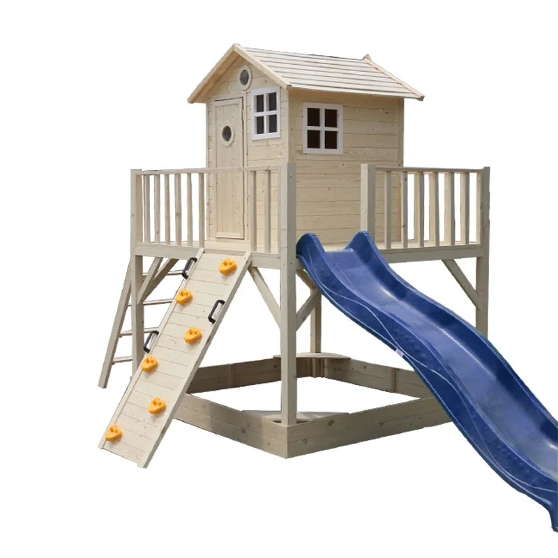 

Ready-to-Assembly Wooden Playhouse for Kids with Deck and Slides
