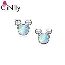 CiNily розовый и белый огненный опал серьги-гвоздики с круглым камнем серебро и розовое золото цвет мультфильм животное Mr. mouse милые ювелирные изделия девушка