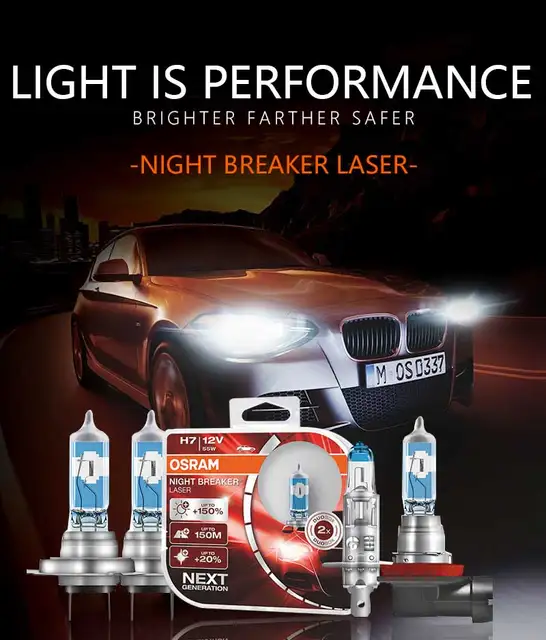Osram Night Breaker Laser H7 next Generation, +150% mehr Helligkeit,  Halogen-Scheinwerferlampe, 64210NL-HCB