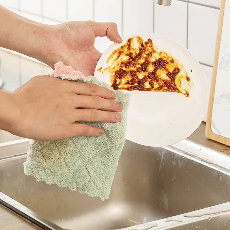 

Two-color Absorbent Rag Double-layer Thickening Dish Cleaning Cloth Kitchen Non-stick Oil Dish Towel Wipe Bowl Scouring Cloth