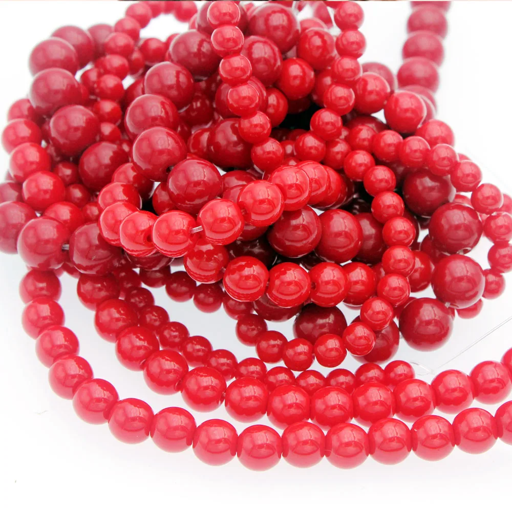 

Wholesale Red Coral Glass Beads Natural Stone Round Loose Beads Needlework for Jewelry Making 6mm 8mm 10mm DIY Bracelet Necklace