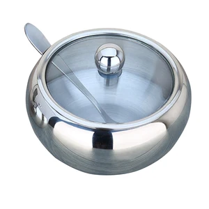 Seasoning Tank + Spoon /Set Household Thicker Stainless Steel tank Coffee Jam Lid Salt Spoon Bowl Sugar Box Kitchen Cooking Tool
