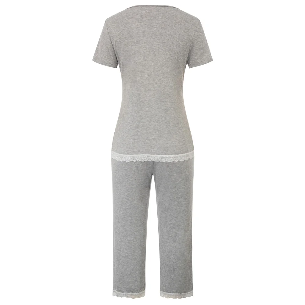 Women's 2pcs Set Comfy Modal Sleepwear Short Sleeve Tops+Cropped Pants summer comfortable stretch nightwear ladies Pajama sets