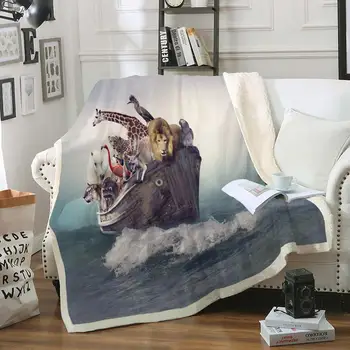 

Wild Animals Sherpa Blanket on Bed Lion Fur Throw Blanket Giraffe Tiger Soft Throw Blanket Teens Kids Drop Ship