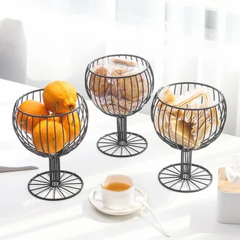 

Hollow Iron Wine Glass Shape Fruit Basket Simple Household Office Kitchen Living Room Snacks Fruit Storage Basket Organizers