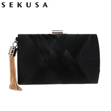 SEKUSA Модные женские вечерние сумки с кисточками атласные сумки через плечо для свадебной вечеринки клатч кошелек с цепочкой на плечо