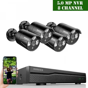 

OOSSXX H.265+ 8CH 5MP AHD DVR Kit CCTV System 4Pcs 960P Outdoor Waterproof Bullet Camera P2P Security Surveillance Kit