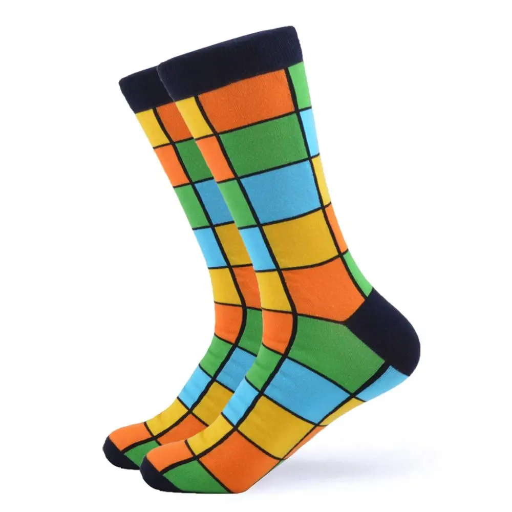 SANZETTI/Новинка года; 1 пара фирменных мужских разноцветных носков из чесаного хлопка; повседневные яркие уличные носки; забавные Свадебные носки в подарок - Цвет: 15906