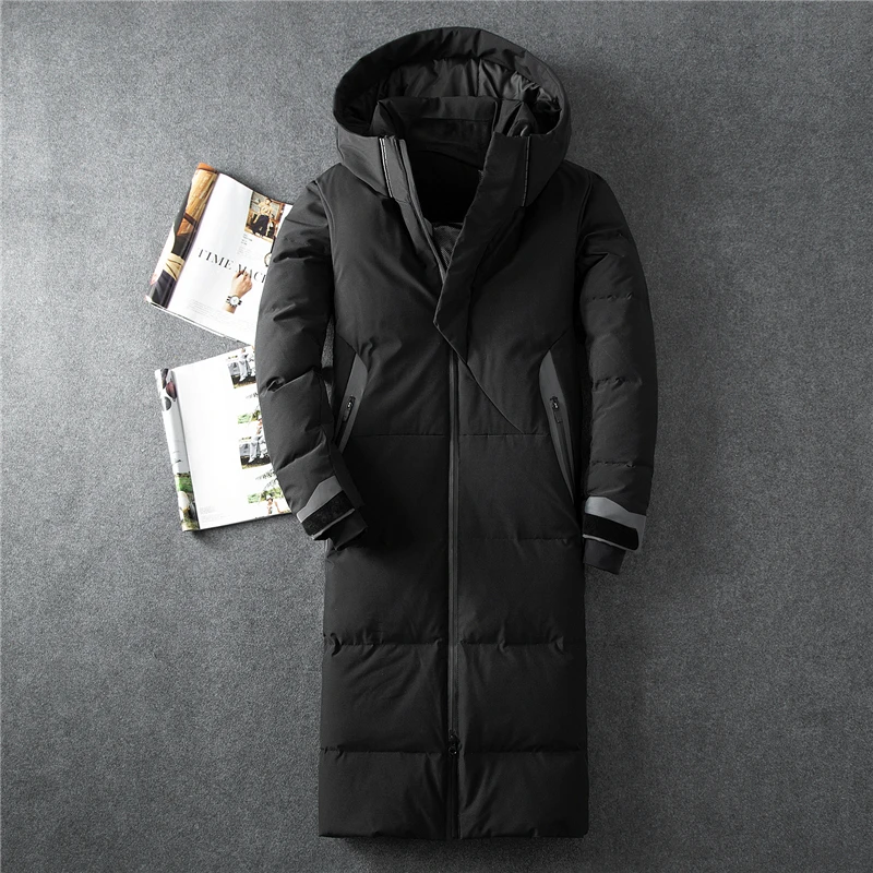 

Russia Winter Snow Overcoat X-Long Down Jacket Thicken Warm Windproof Jacket Men Hat doudoune homme Brand Down Coat -40 Degree