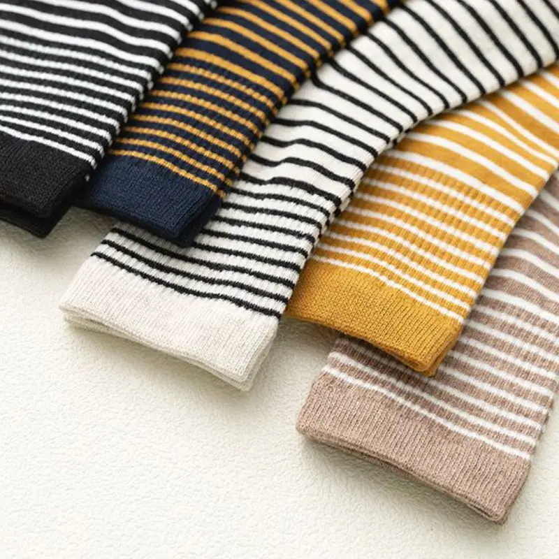 5 пар корейских свежих женских носков контрастного цвета в тонкую полоску из хлопка 95AB