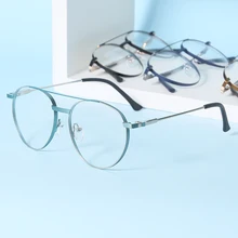 

NatuweCo Round Metal Optical Frames High Quality Double Bridge Blue Coffee Silver Prescription Glasses Myopia Hyperopia Eyewear
