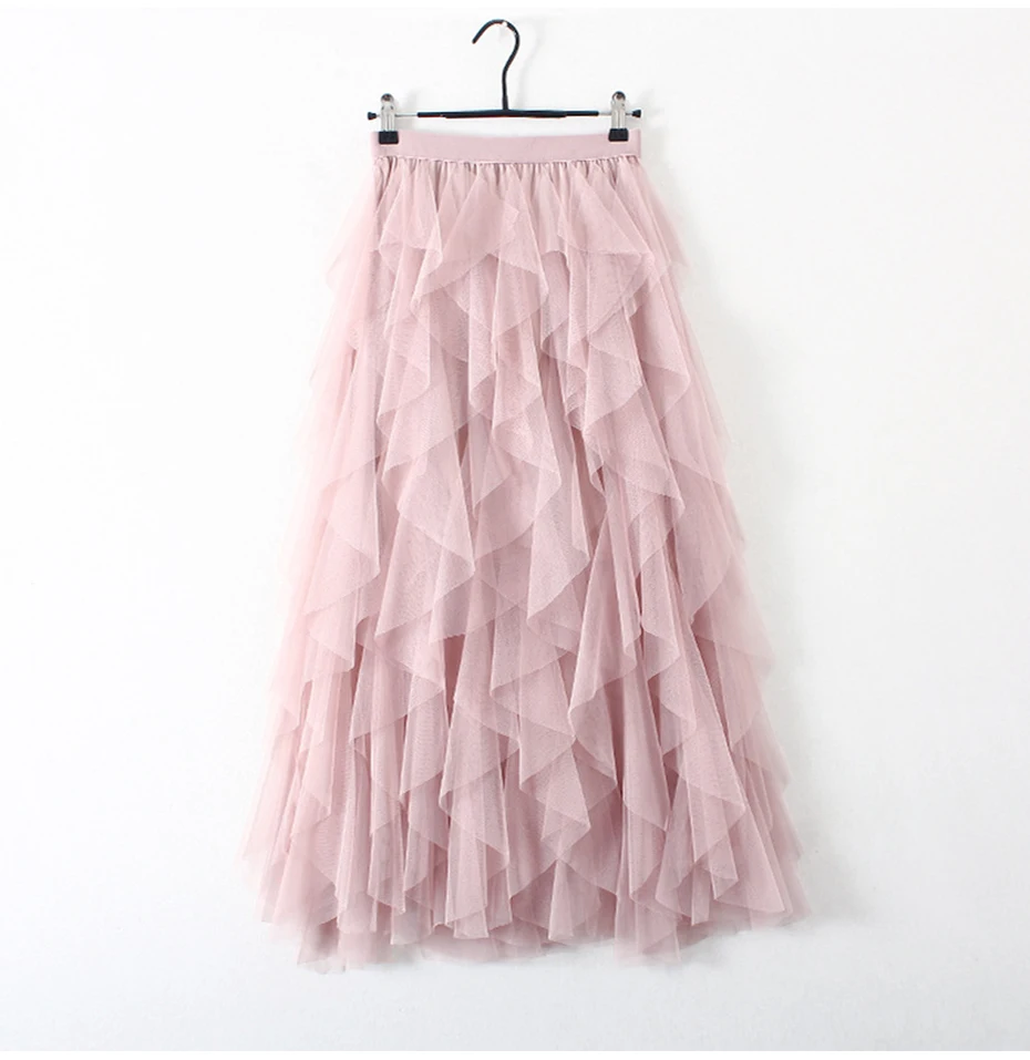

Fashion Tutu Tulle Skirt Women Long Maxi Skirt 2019 Summer Autumn Korean Black Pink High Waist Pleated Skirt Female Women Skirt