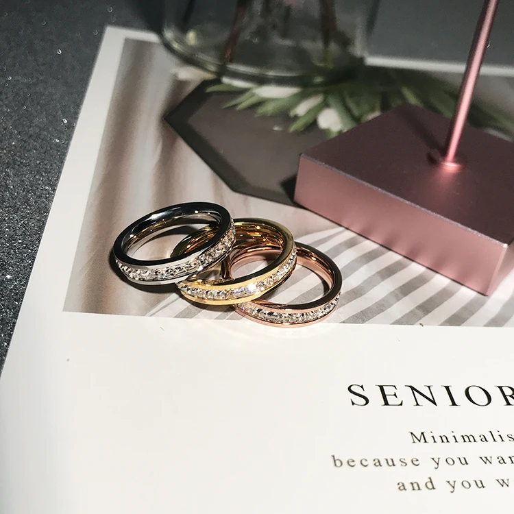 Woman Titanium Steel Crystal Ring Jewelry