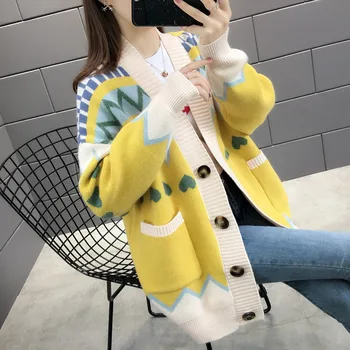 

2019 Pullover The New Knitting Cardigan Loose Languid Is Lazy Wind Color Matching Sweater 55-5 Rows 1 Shelves On Second Floor