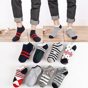 

5Pairs Spring Summer Men Cotton Ankle Socks for Business Casual Solid Color Short Socks Stripe Male Sock Slippers