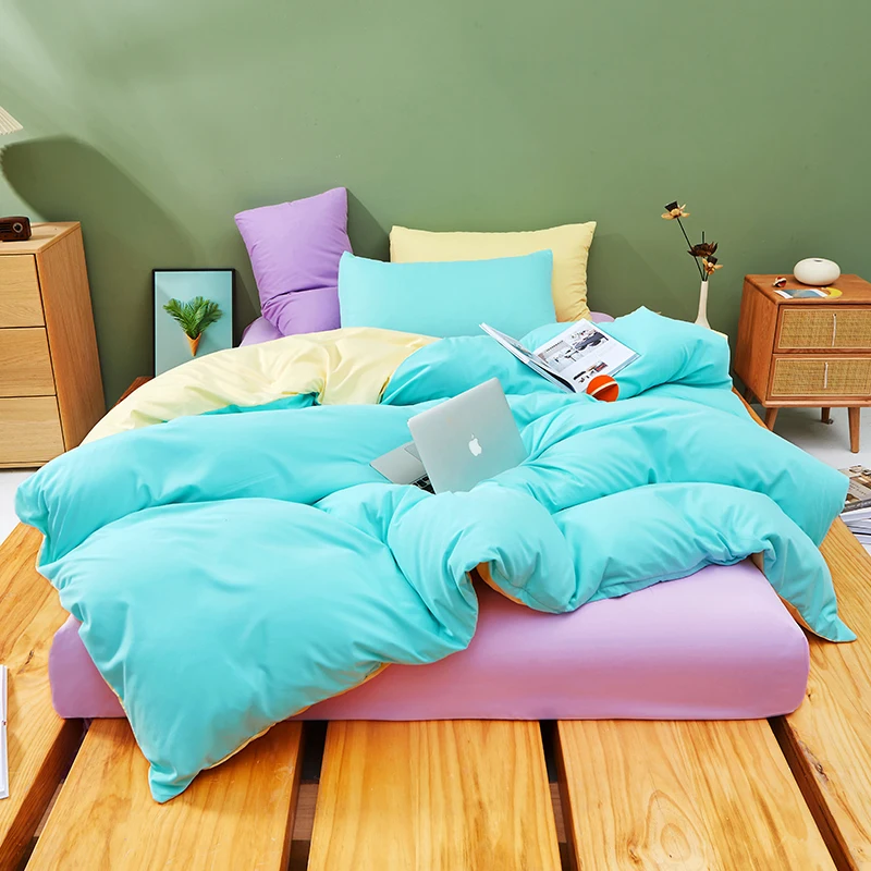 Kawaii Rainbow Bedding Set Fashion Matching Soft Warm Comfort A/B Brushed Fabric Bed sheet Duvet Cover Home King Queen Size 4pcs 