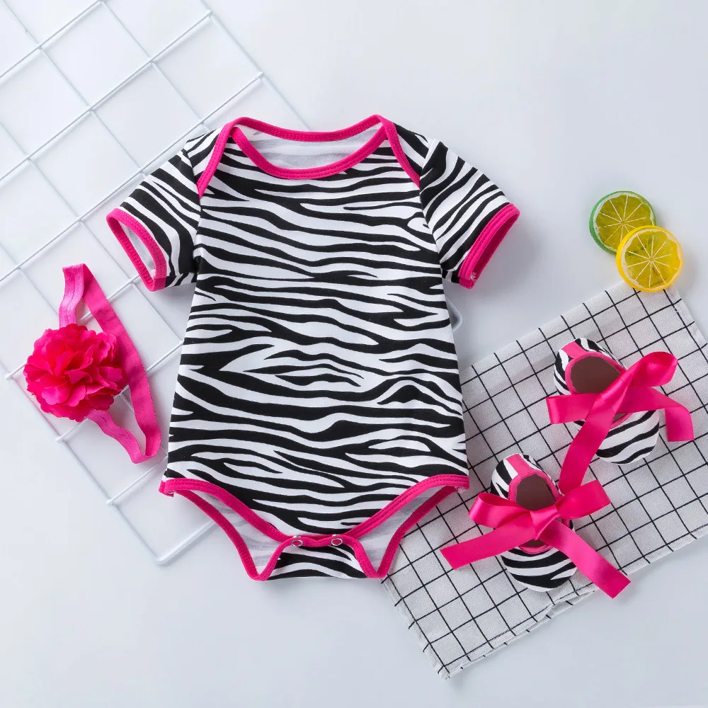 0-24M Newborn Baby Girl Flare Sleeve Solid Stripe Leopard Grain Casual Romper Jumpsuit Outfits Baby Clothes Summer kids Suit