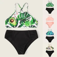 2020 High Quality Two Pieces Girls Tropical Criss Cross Bikini Set