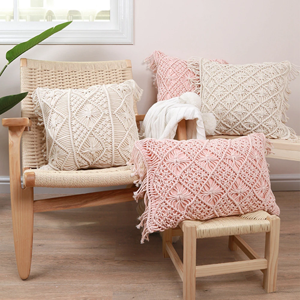 

Inyahome Decorative Boho Throw Pillow Covers Hand Woven Cotton Cushion Cover Farmhouse Pillowcase for Sofa Couch Bed Living Room