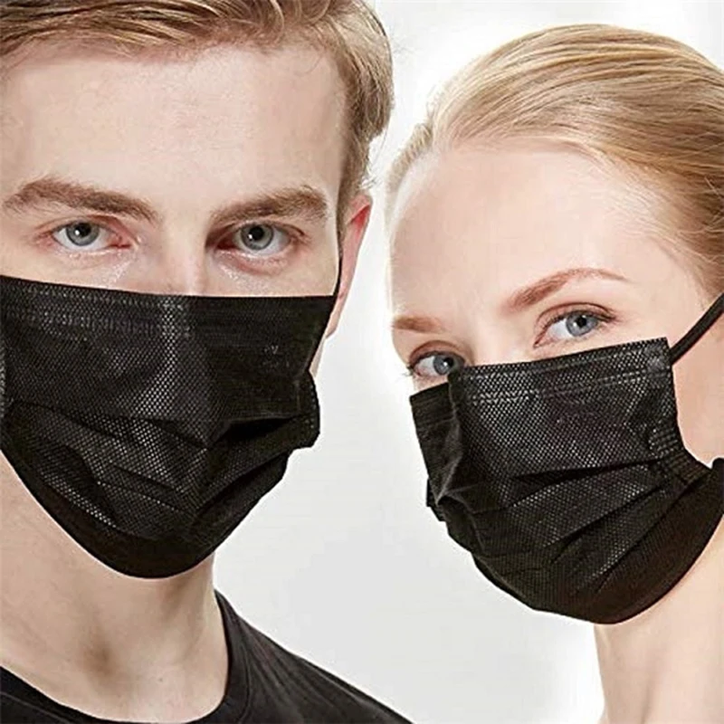Disposable-Black-Adult-Protective-Mask-Anti-Dust-Anti-Droplets-3-Layers-Filter-Earloop-Non-Woven-Face45