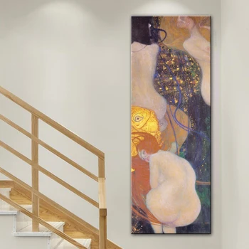 

Gustav Klimt Goldfish Oil Paintings on Canvas Famous Posters and Prints Cuadros Wall Art Picture for Living Room Home Decoration