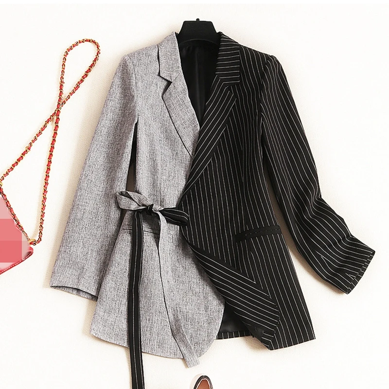 

2019 Autumn Female Striped Blazer Coat XXL
