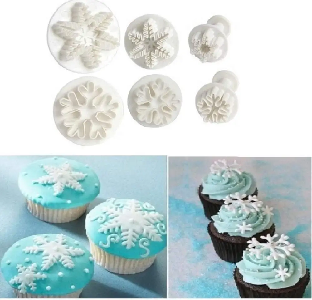 6PCS Christmas Snowflake Cookie Cutters Snowflake Plunger Cutter 