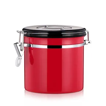

Stainless Steel Coffee Bean Sealed Tank Coffee Storage Tank With Exhaust Valve Dried Fruit Sealed Box Red 800Ml