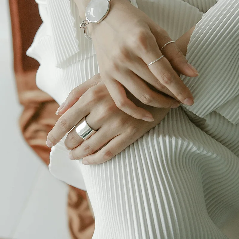 Широкая поверхность плюс Серебро S925 пробы глянцевое кольцо открытие регулируемое кольцо для женщин указательное кольцо ювелирные изделия