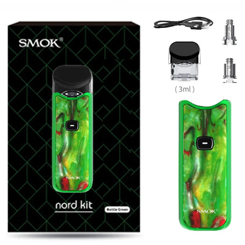 green red resin Smok Nord Pod vape комплект с аккумулятором 1100 мАч 3 мл картридж сетка спиральная электронная сигарета Vape pod Kit vs SMOK novo - Цвет: green red resin