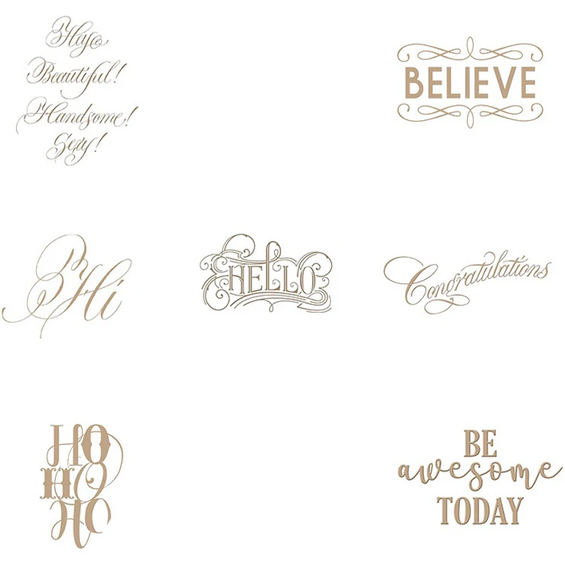

Believe Beautiful Handsome Hello Hi Ho Artistic Greeting Words Hot Foil Plates for Scrapbooking DIY Paper Cards Craft New 2019