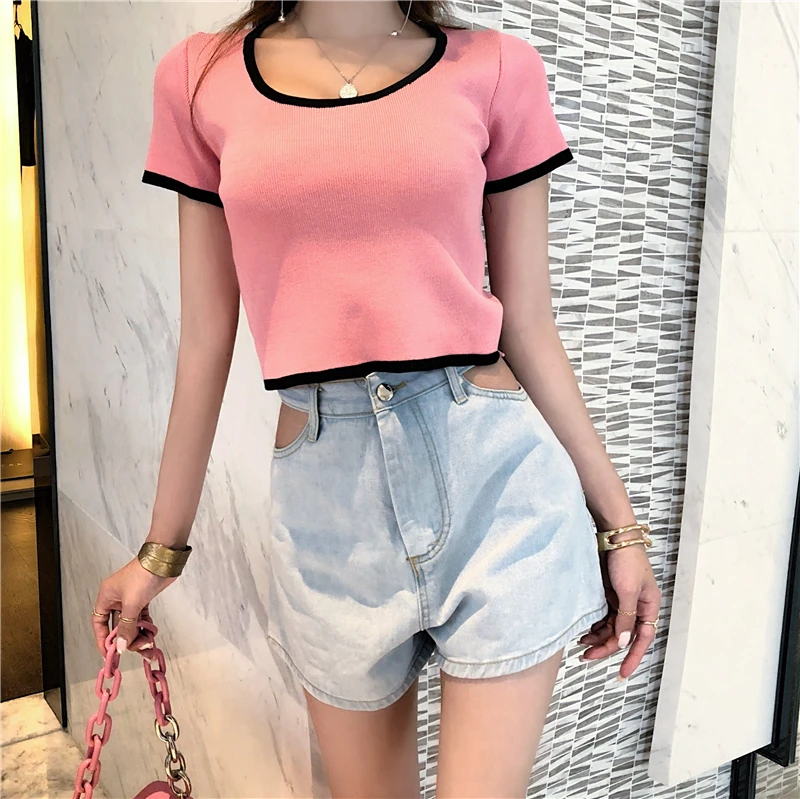 Kpop Blackpink JENNIE/уличная футболка с круглым вырезом Женский костюм из двух предметов, топ и штаны, женский корейский сексуальный тонкий комплект из 2 предметов