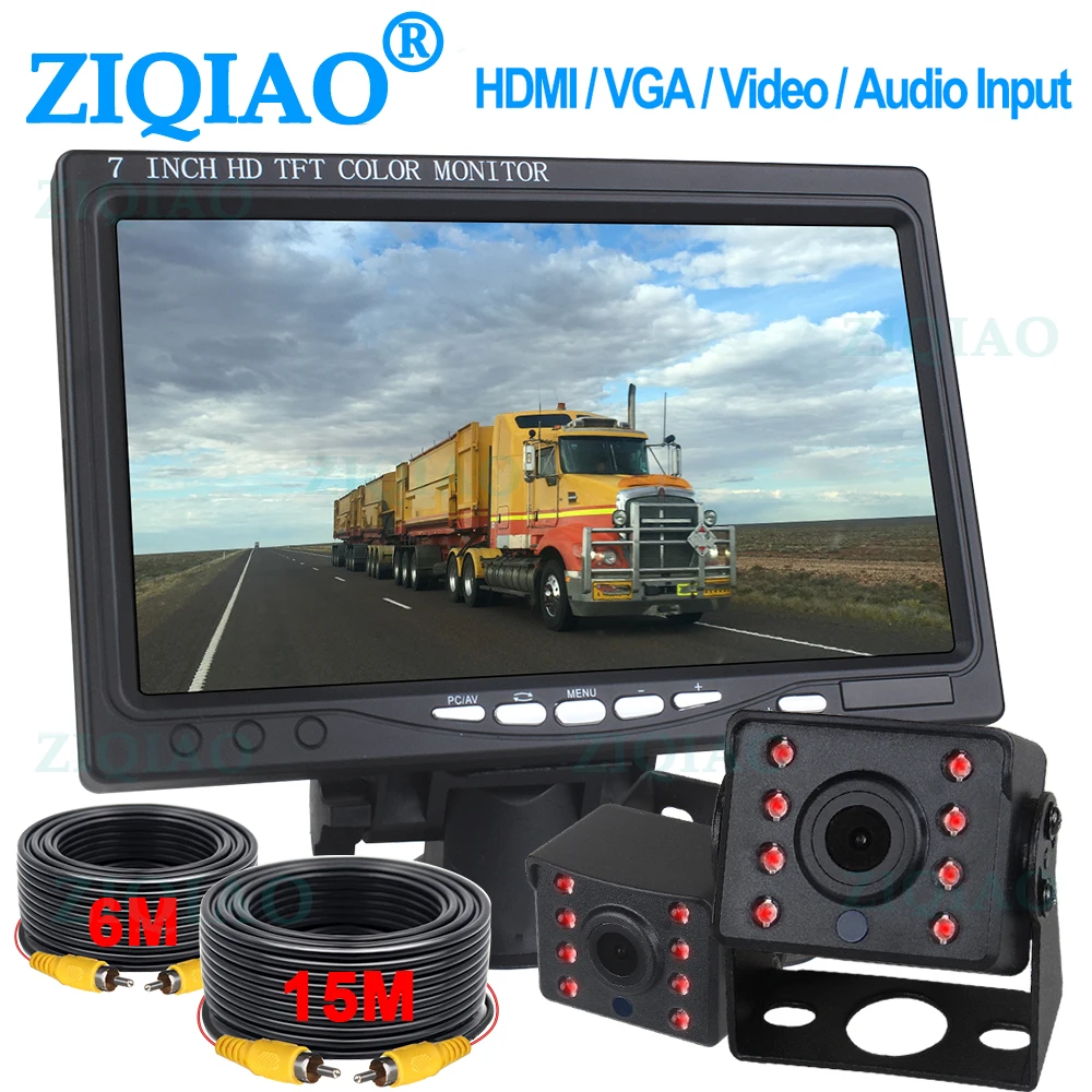 

ZIQIAO 7" Truck LCD Monitors HD LCD Computer TV Display CCTV Security Surveillance Screen With HDMI VGA Video Audio Input P09