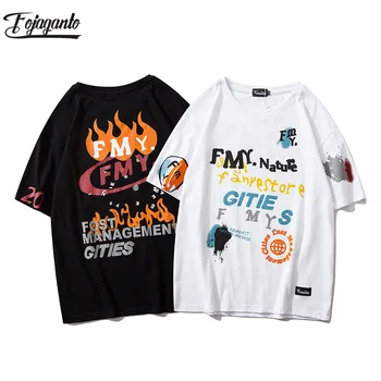 

FOJAGANTO Men Casual T Shirts Short Sleeve Tees Shirts Hip Hop Graffiti Letter Printed Streetwear Male Fashion Street Tops