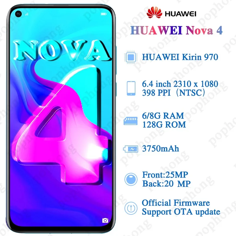 Оригинальный смартфон Huawei Nova 4 с глобальной прошивкой экран 6 дюйма Восьмиядерный