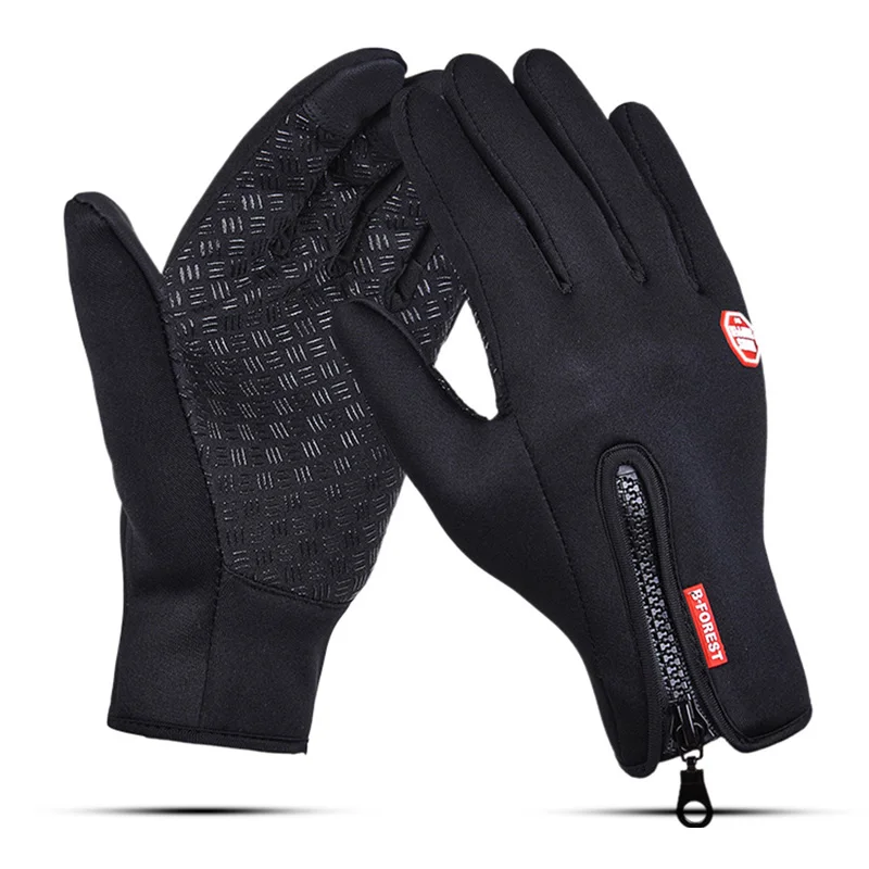 WANAYOU ветрозащитные перчатки для бега с сенсорным экраном для мужчин и женщин Зимние флисовые теплые спортивные перчатки противоскользящие перчатки для велоспорта - Цвет: Черный