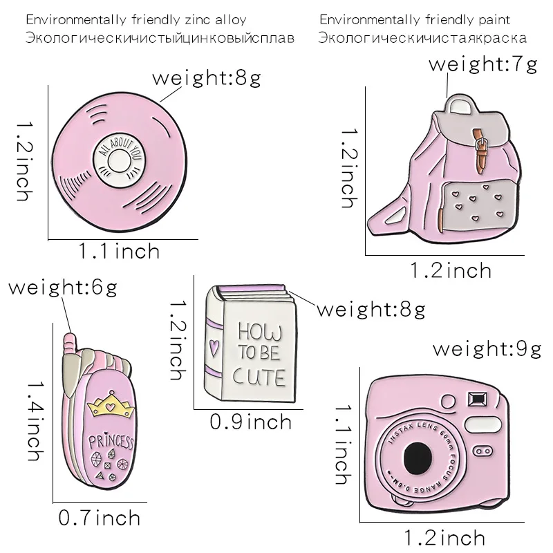 Мультяшная розовая школьная сумка, телефонная булавка, броши, книга, эмалированный значок для девочек, женское платье, джинсовое пальто, украшение на лацкане, ювелирное изделие, подарок