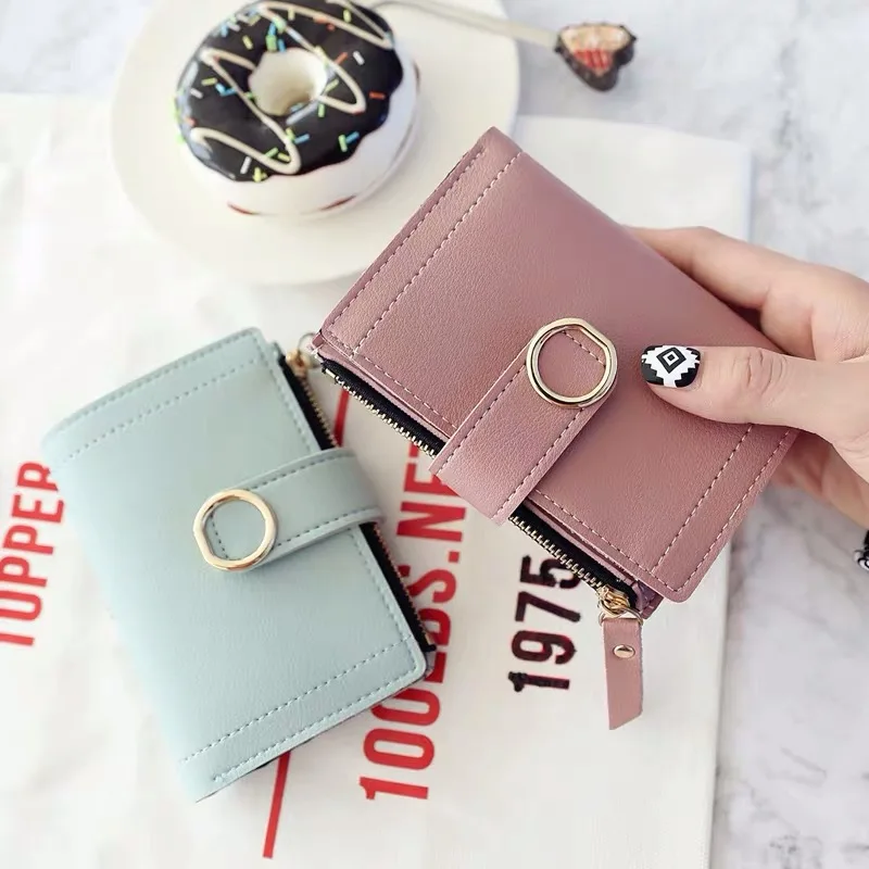 

Women New Zipper Ring Simple Small Wallet 2019 Clutch Women Female Purse Money Clip Wallet