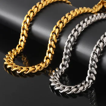 

Funmode 10MM Mens Hip Hop Cuban Miami Link Necklace Stainless Steel Clasp Iced Out Gold Silver Color Chain Necklaces FN17