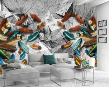 

Custom Photo 3d Wallpaper Three-dimensional Geometric Figure Colored Feather Indoor Porch Background Wall Decoration Mural Wallp