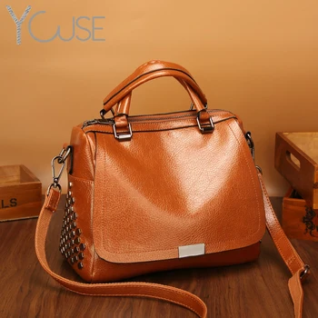 

Boston Crossbody Bags for Women 2020 Tote Shouler Bag Luxury Handbags Women Bags Designer Famous Brand Oil Wax Leather Rivet Bag