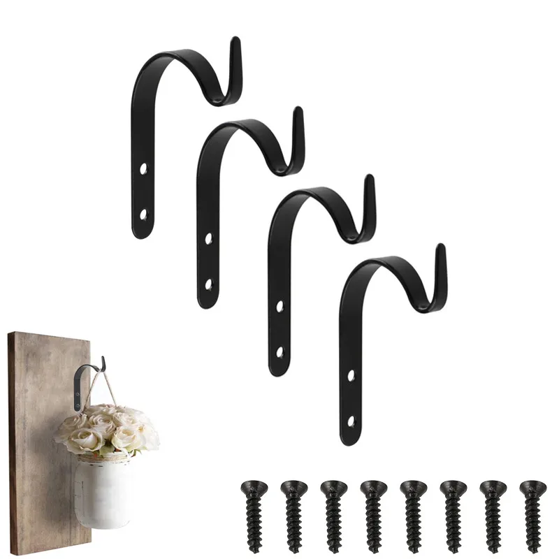 

4 Pcs/Set Black Iron Garden Wall Light Hanging Flower Plant Hanger Pot Basket Planter Lantern Hanger Hook Garden Accessories