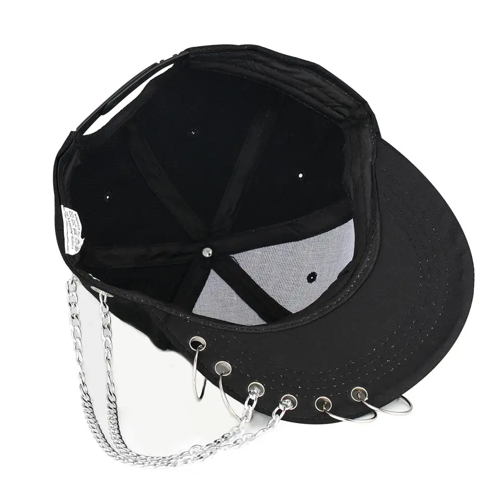 Модные железные кольца цепи хип хоп кепки бейсболки черный панк стиль Snapback шапки заклепки бейсбольная кепка для мужчин женщин Gorras Bone