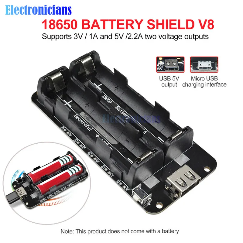 ESP8266 ESP32 Dual 18650 литиевая Защита аккумулятора V8 5V 2.2A 3V 1A Мобильный Внешний аккумулятор модуль зарядки аккумулятора Micro USB для Arduino