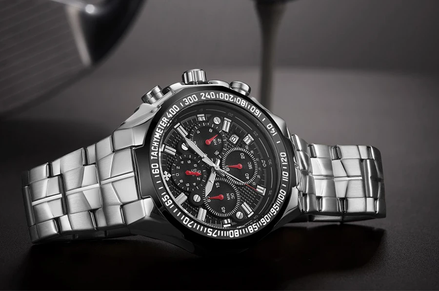 2021 WWOOR Men's Watch Top Brand Luxury Black Wrist watch Fashion Sports Chronograph steel Quartz Men Watches Relogio Masculino