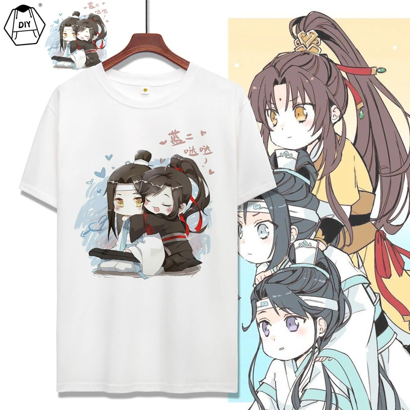Anime Mo Dao Zu Shi Cosplay Costumes The Untamed Wei Wuxian Lan Wangji White Print Short Sleeve Tshirts For Women CS273 | Тематическая