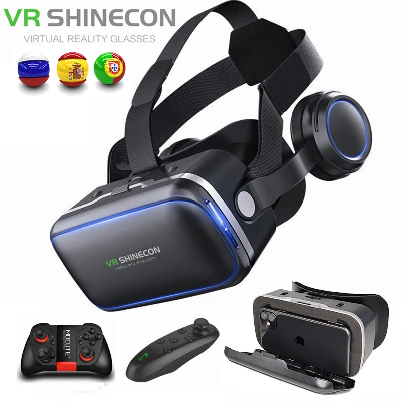Best Price Cheap zFMdH Shinecon 6.0 3D VR Glasses Virtual Reality Casque 3 D Goggles Headset Helmet Box For iPhone Android Smartphone with Controllers