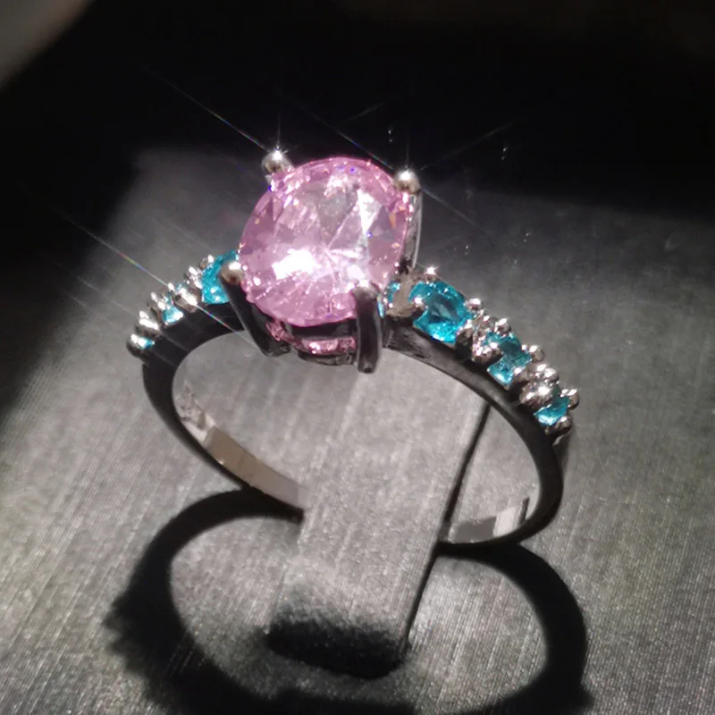 Lingmei женские модные серебряные кольца 925 Свадебные кольца овальные циркониевые обручальные ювелирные изделия Размер 6-13 рождественские подарки с камнем на день рождения - Цвет основного камня: pink