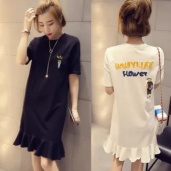 

Fashion Casual Women O-neck Short Sleeve Ladies Long Printed Loose Knee Dress 2020 Dresses For Lady Платье