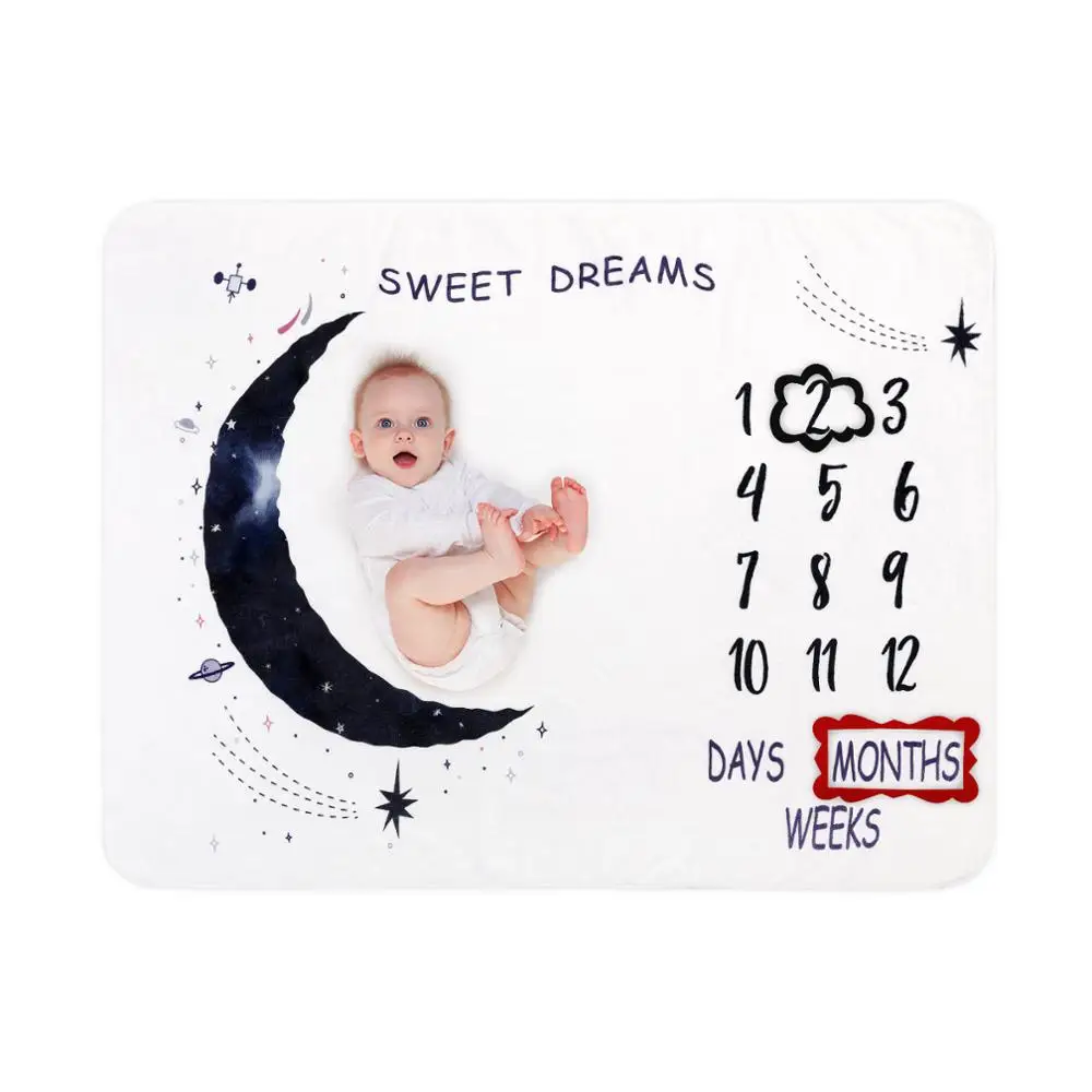 

Newborn Baby Monthly Milestone Blanket Record Growth Cute Animal Angle Cartoon Pattern Background Cloth Unisex
